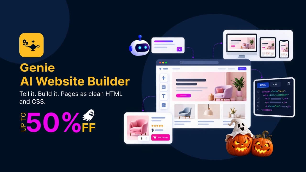 Genie AI Website Builder creating responsive website pages with HTML and CSS