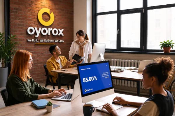 Oyorox team members working in the office