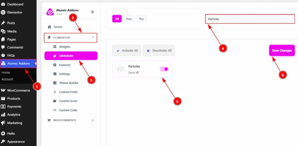 Enable the Particles Extension