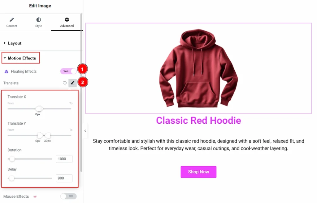 Using the Floating Effects Extension