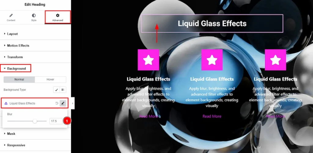 Using the Liquid Glass Effects on Heading Element