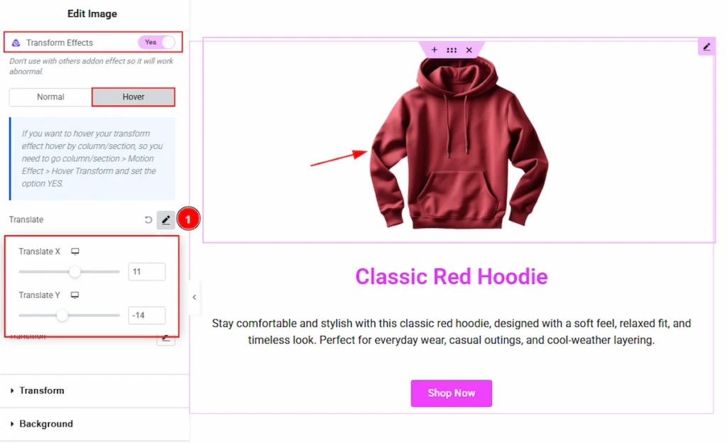 Using the Transform Effects Extension hover 01
