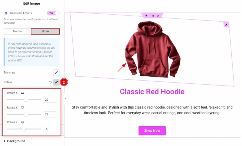 Using the Transform Effects Extension hover 02