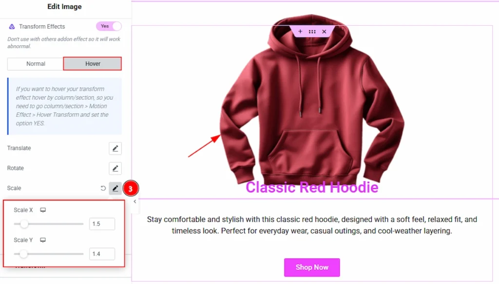 Using the Transform Effects Extension hover 03
