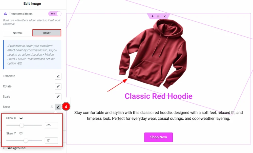 Using the Transform Effects Extension hover 04
